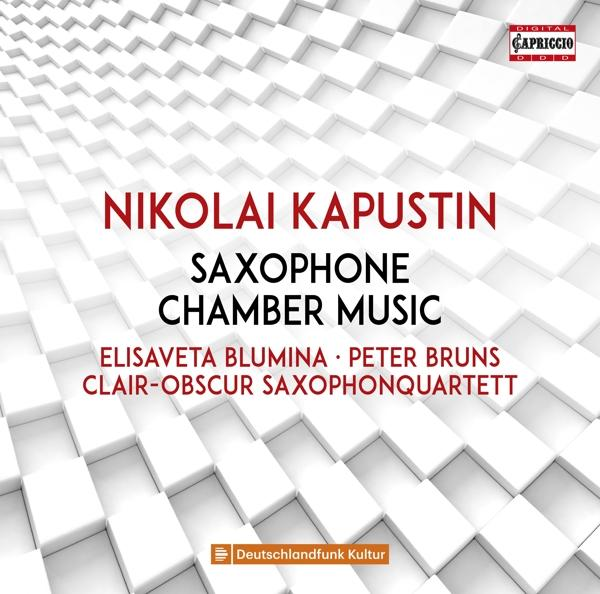Albumcover: Titel: Nikolai Kapustin Saxophone Chamber Music. Weißer Hintergrund und Text. Digital Capriccio.