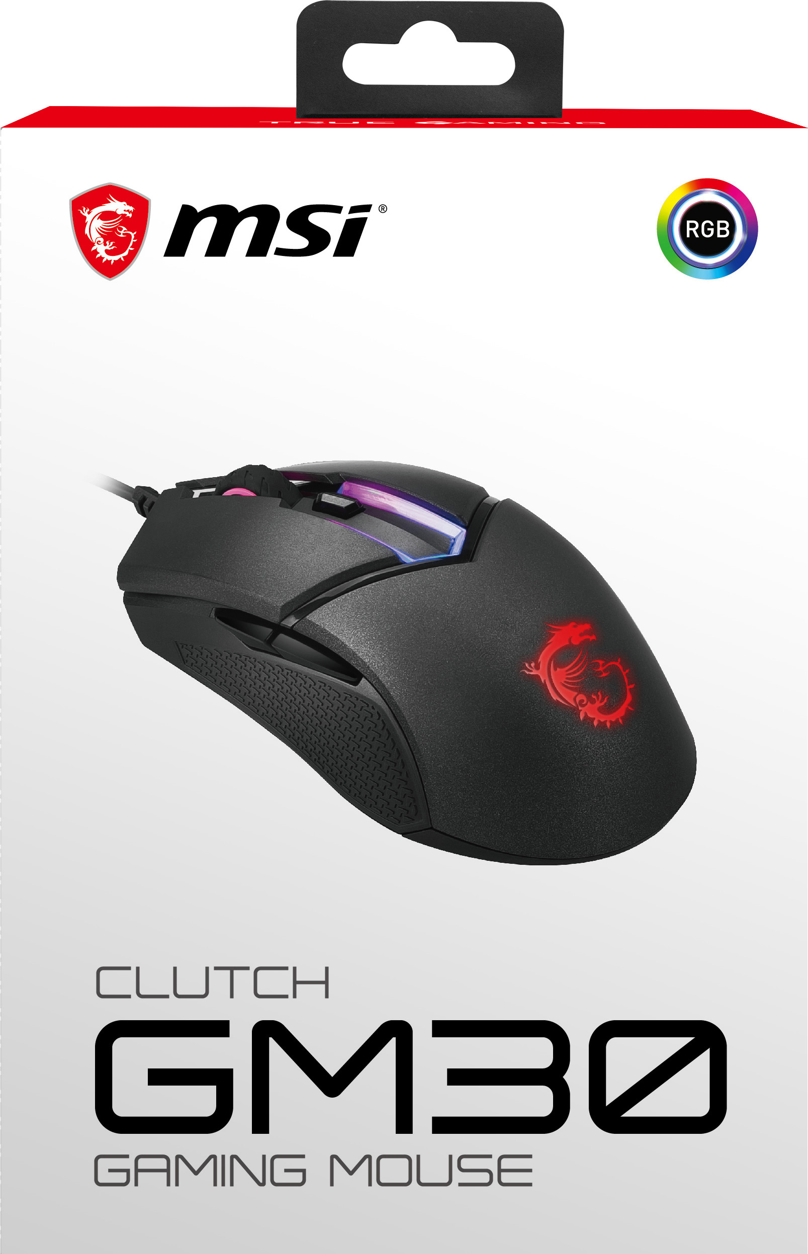 MSI Clutch GM30 Gaming Maus (kabelgebunden, PAW-3327 Sensor, 400 - 6200 DPI, 6 Tasten, schwarz, RGB Streifen, Red Logo)