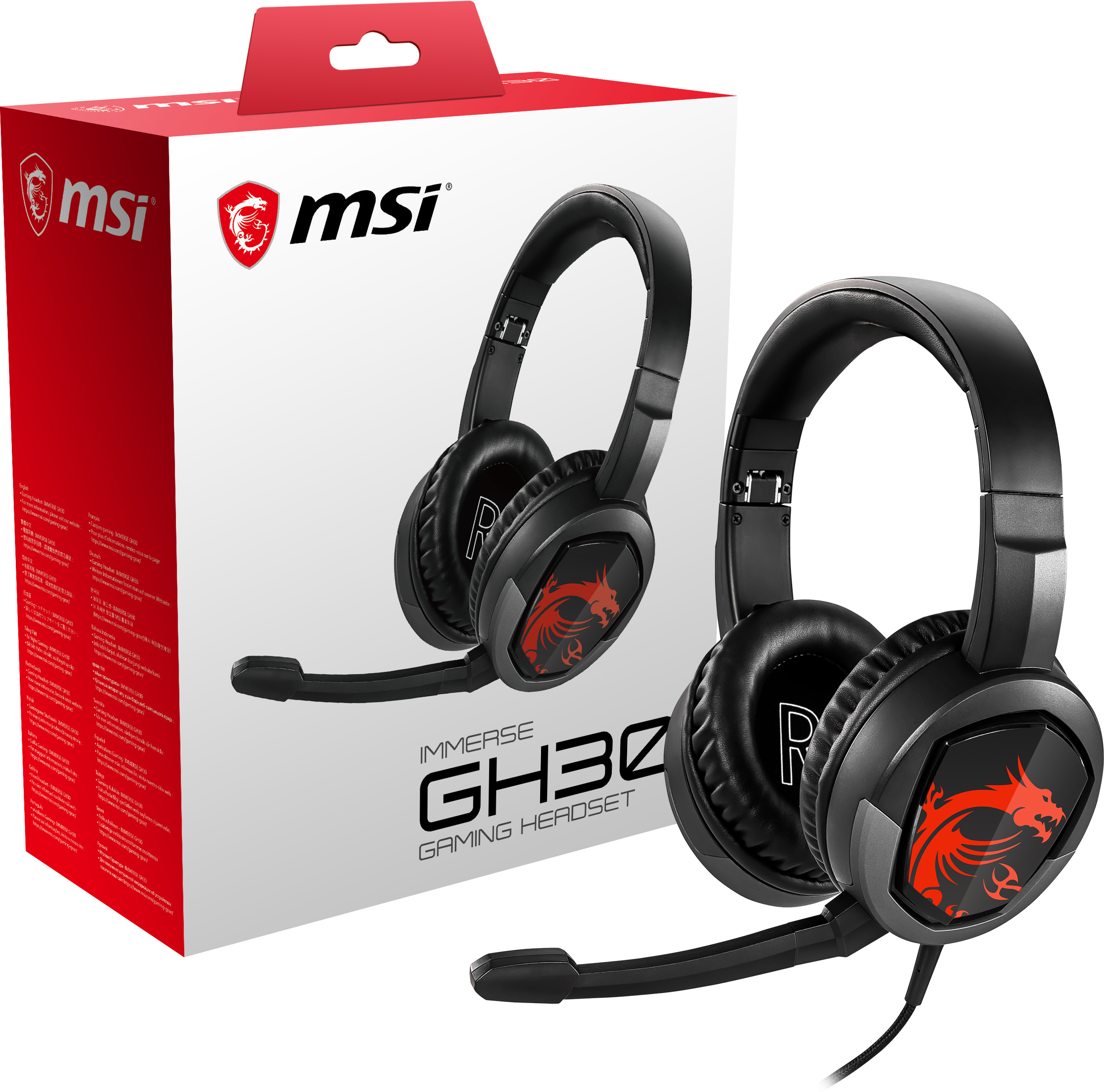 MSI GH30, Over-ear Gaming Headset Schwarz/ Rot
