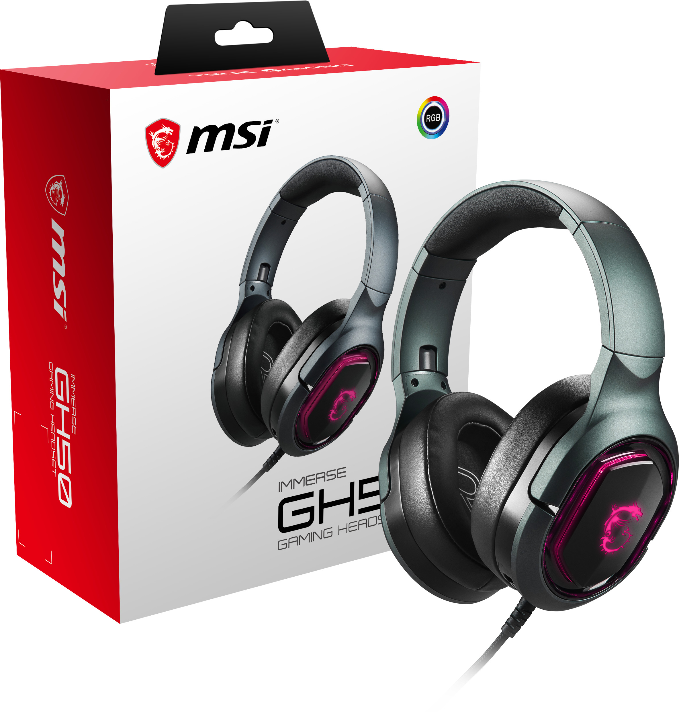 MSI Immerse GH50 Gaming Headset (kabelgebunden, 40 mm Neodym Driver, 20 Hz - 20 Khz, USB 2.0, schwarz, 300 Gramm, RGB)