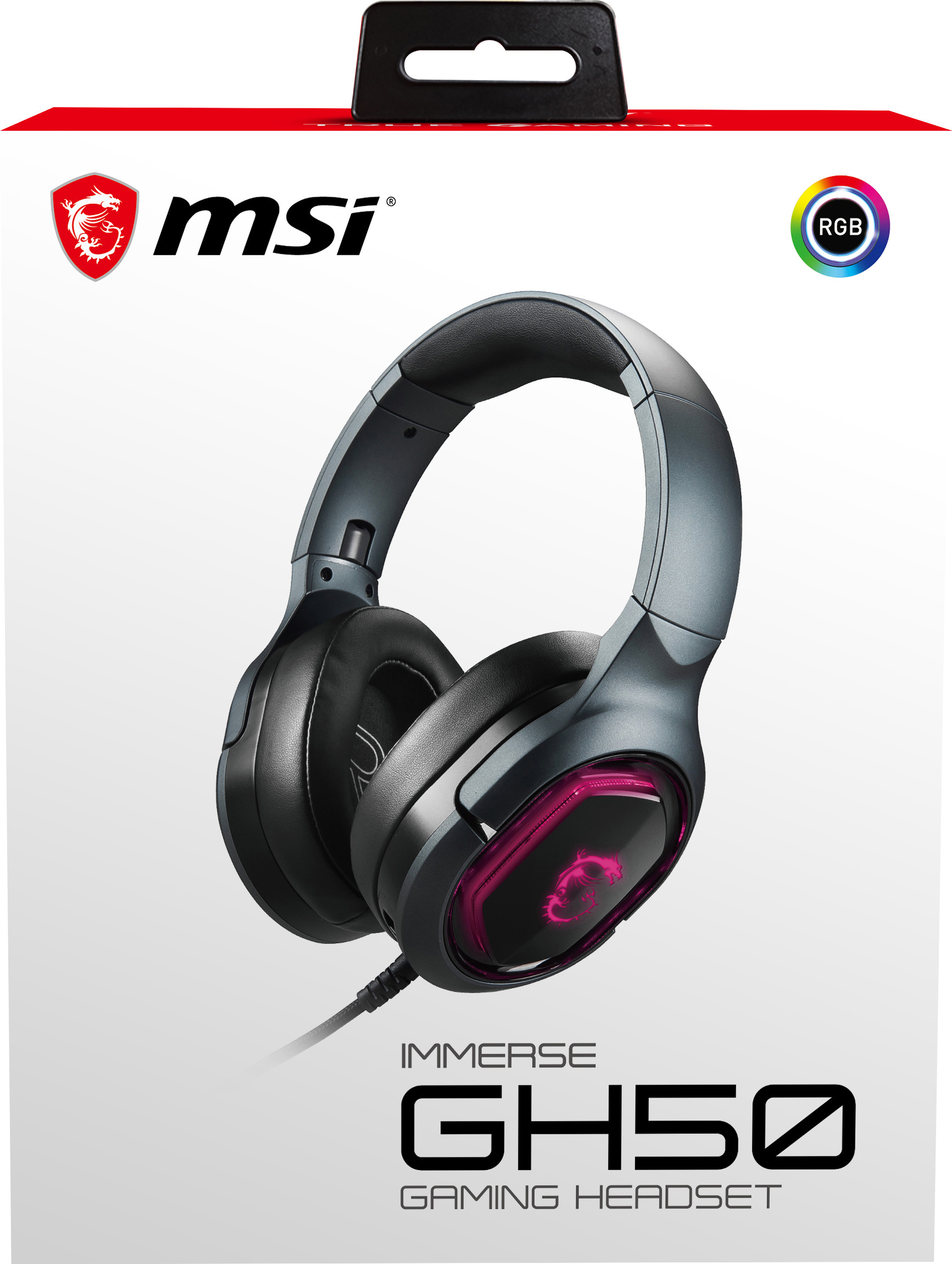 MSI Immerse GH50 Gaming Headset (kabelgebunden, 40 mm Neodym Driver, 20 Hz - 20 Khz, USB 2.0, schwarz, 300 Gramm, RGB)
