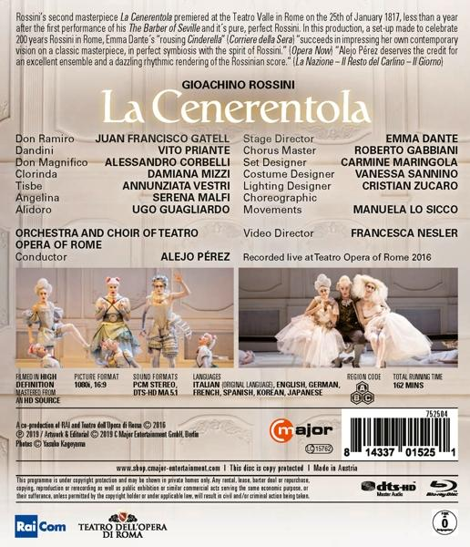 DVD-Cover für 'La Cenerentola'. Zeigt eine Opernszene mit Schauspielern und Text.