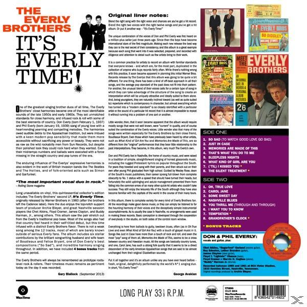 A The Everly Brothers album borítója, It's Everly Time! szöveggel és képekkel.