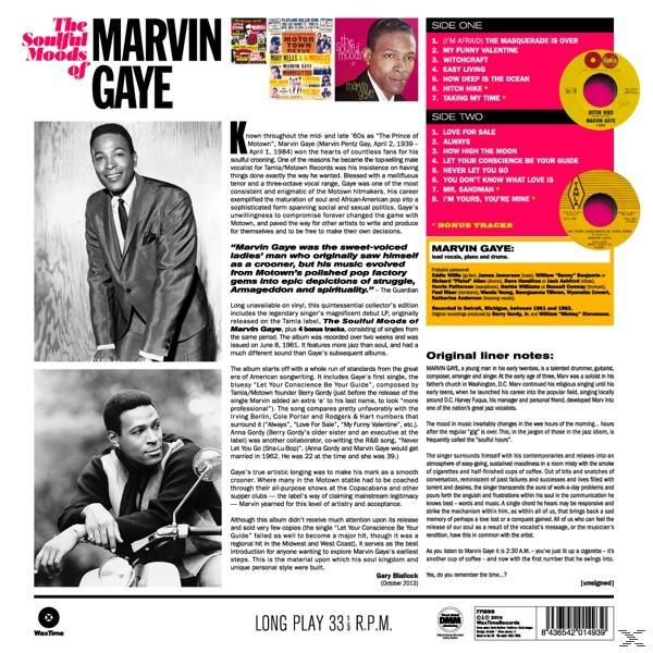 Marvin Gaye album hátlapja fotókkal, számlistával és életéről szóló szöveggel.