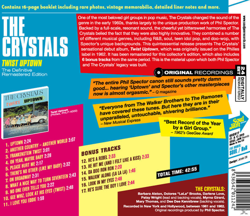 Album borító a 'The Crystals' együttes nevével és a dalcímekkel fehér háttéren.