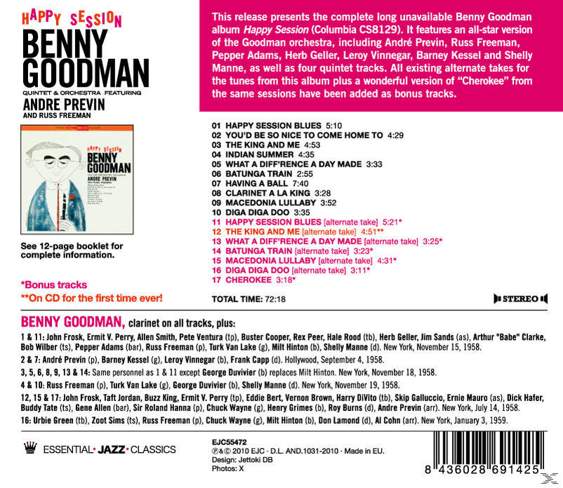 Album borító szöveggel és egy rajzolt ember illusztrációjával. A Benny Goodman albuma.