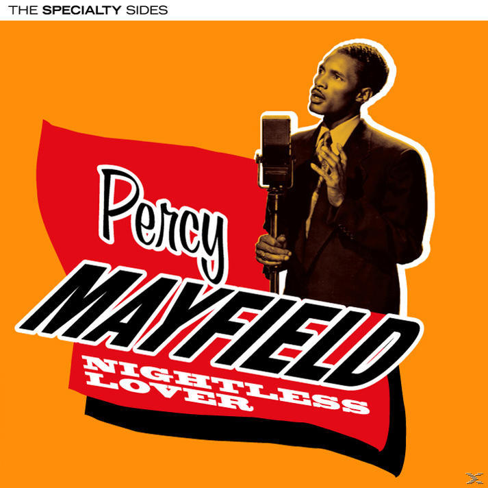 Percy Mayfield Nightless Lover albumának borítója. Piros zászló fehér szöveggel narancssárga háttéren.