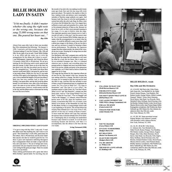 Billie Holiday album hátlap. Szöveg, női fotó, eredeti jegyzetek, fekete-fehér.