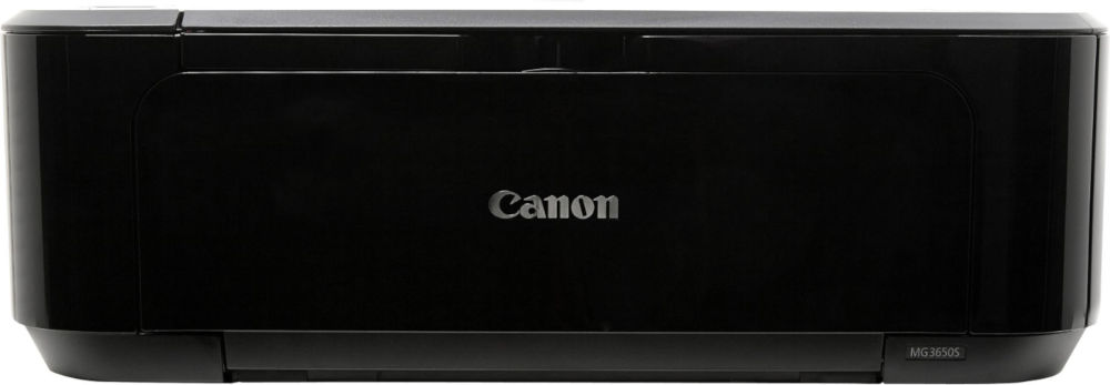 Imprimante Canon MG3650S noire, vue de face, sur fond blanc.