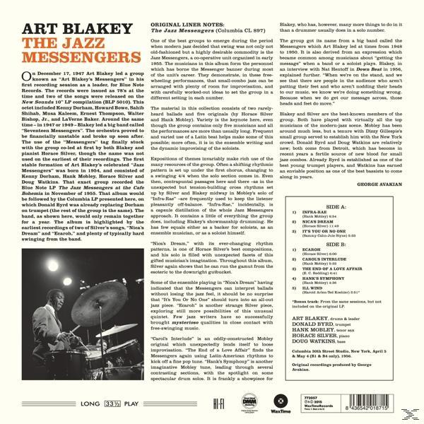Szöveg egy album borítójáról Art Blakey-ről és a Jazz Messengers-ről, egy zenekari fotóval.