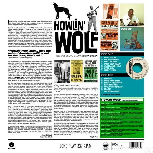 Howlin' Wolf album borító. Tartalmazza az előadót, szöveget és albumborítót.