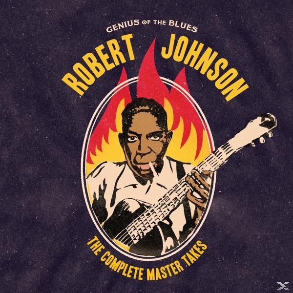 Robert Johnson album borítója, képe a lángszerű dizájnban, körülötte szöveggel.