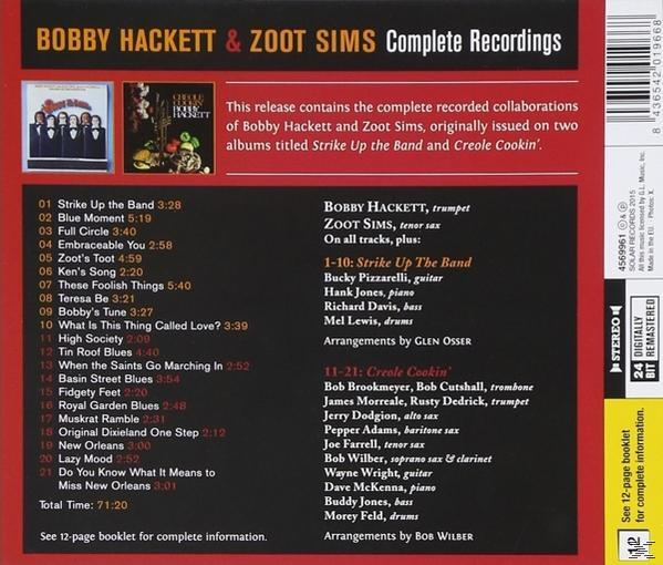 Album borító szöveggel, 'Bobby Hackett & Zoot Sims' együttes nevével fehér háttéren.