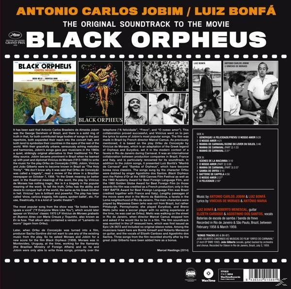 A 'Black Orpheus' album borítója. A film szövege és képei, fekete háttérrel.