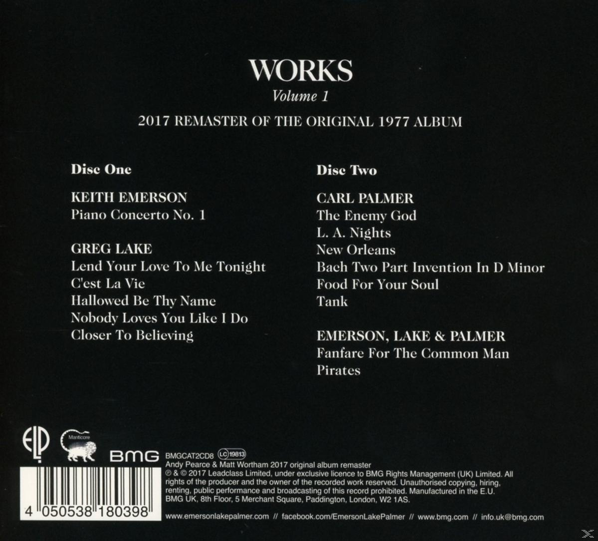 A 'Works Volume 1' album borítója. A One és Two lemez számcímeit, előadóneveket és szerzői jogi információkat tartalmaz.