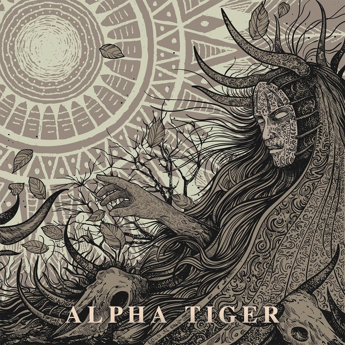 Album borítója egy arc és fák részletes illusztrációjával, 'ALPHA TIGER' szöveggel.