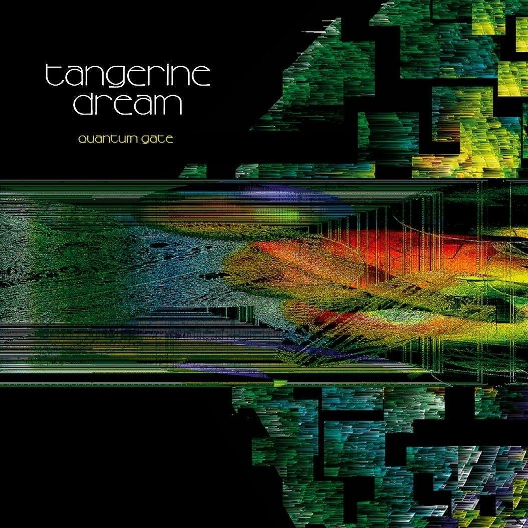 A Tangerine Dream 'Quantum Gate' albumborítója. Fekete háttérrel rendelkezik, zöld, sárga és narancssárga absztrakt elemekkel.