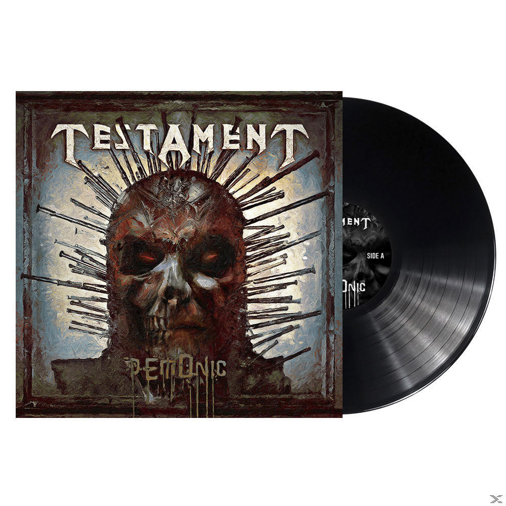 Album borító szöges koponyával. A szöveg Testament és Demonic.