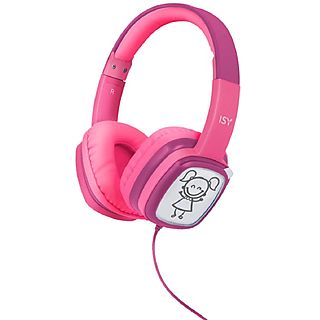 Auriculares infantiles - ISY IHP-1001-PK, De diadema, Con cable, Pegatinas, Rosa