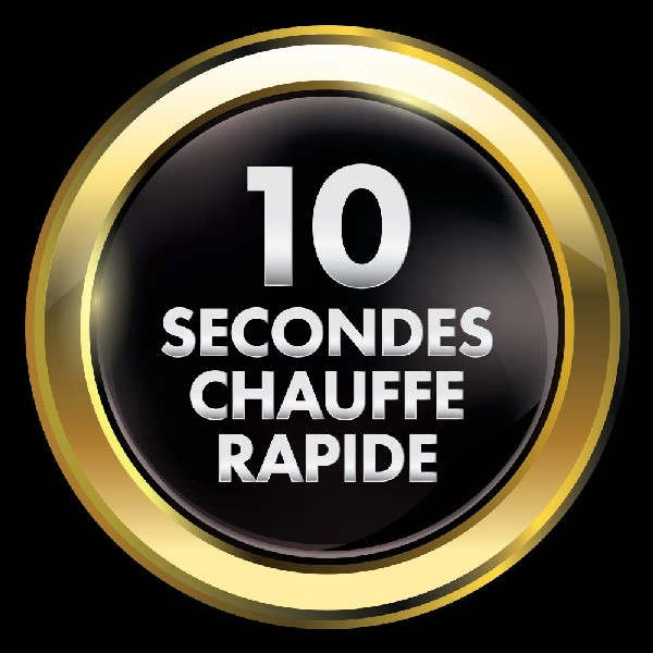 Etiqueta negra y dorada con el número 10 en blanco y texto. Dice '10 SECONDES CHAUFFE RAPIDE'.