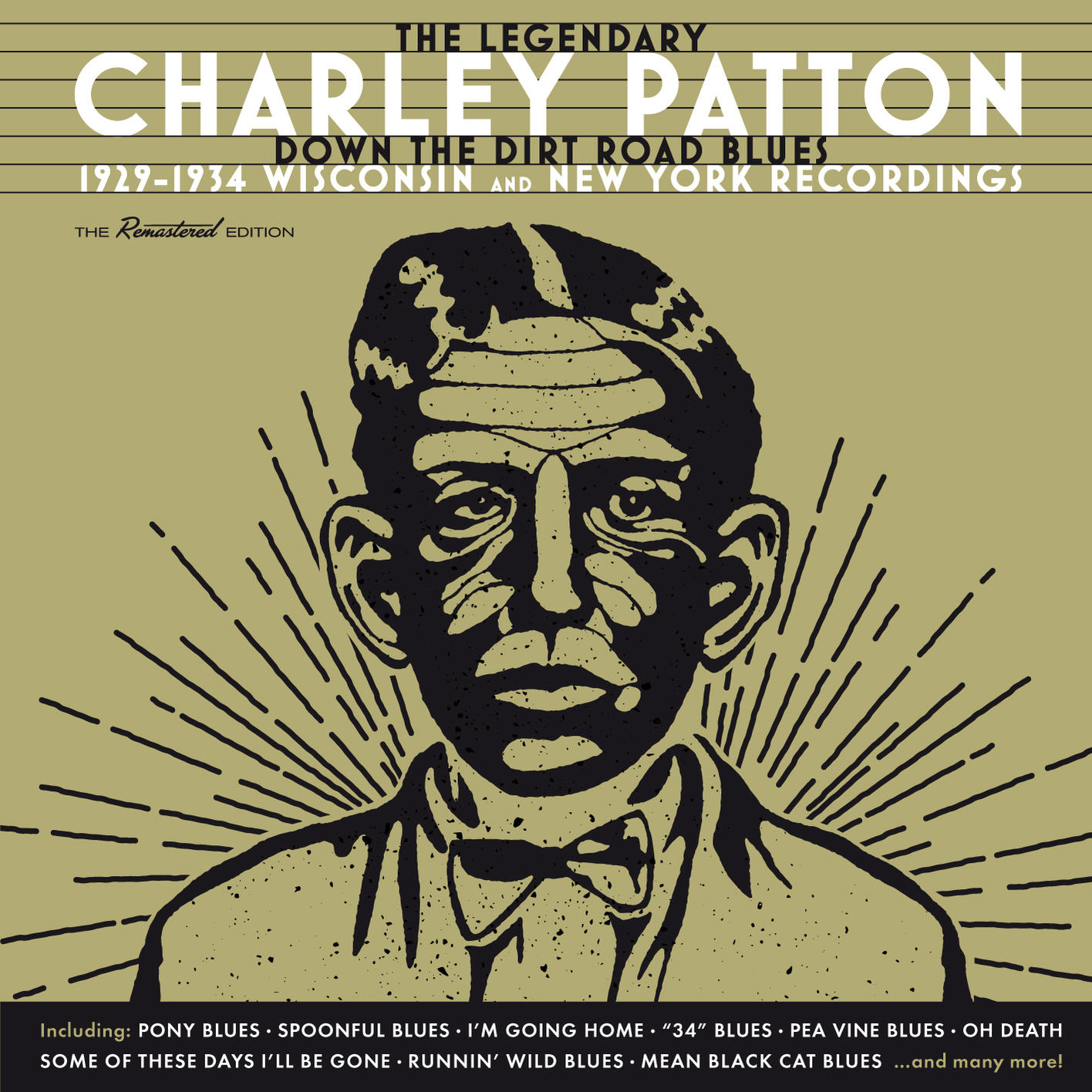 Charley Patton album borítója portréval és szöveggel, 'The Legendary Charley Patton'.