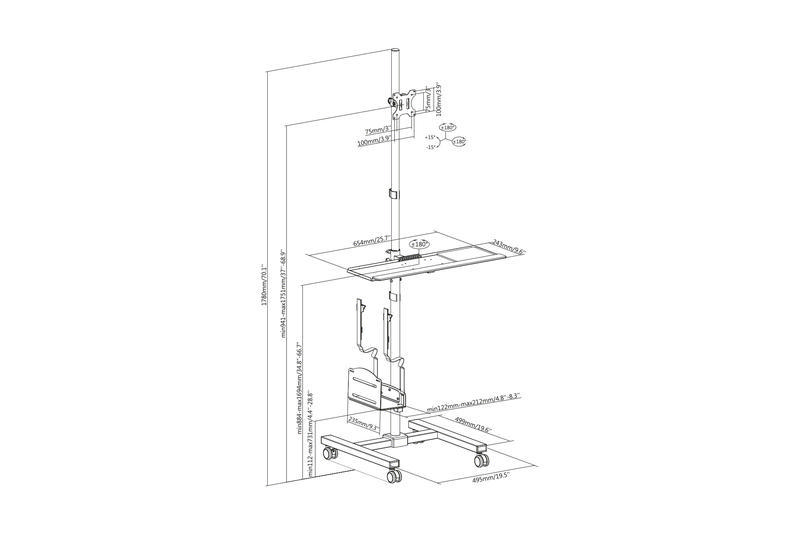 DIGITUS DA-90374 Mobiler Arbeitsplatz, max. 32 Zoll, rotierbar, Neigbar, Schwarz