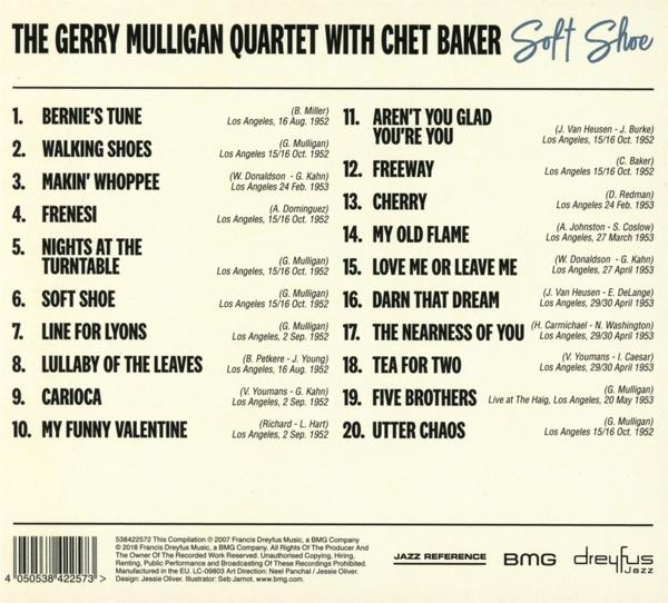 CD hátlapja számlistával és stáblistával, a Gerry Mulligan Quartet fotójával.