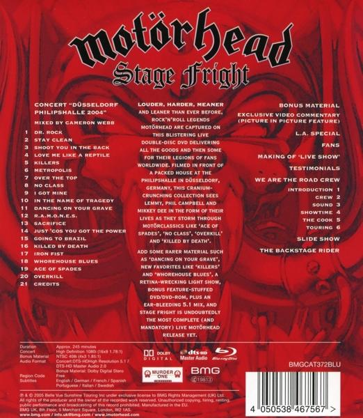 Egy DVD tok hátulja, a számokkal és a live koncert részleteivel, egy zenekarral.