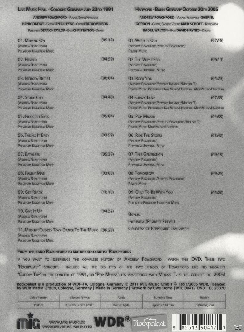 Trackliste und Informationen zu zwei Andrew Roachford Konzerten.