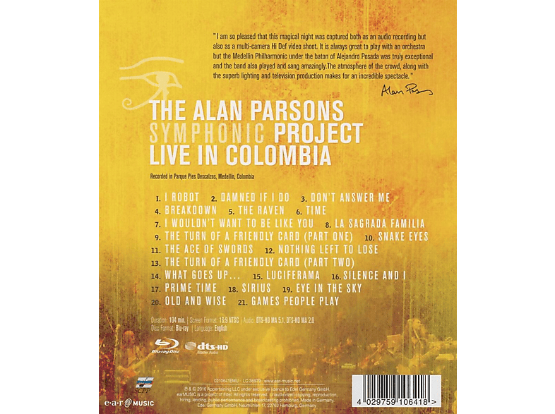 Thumbnail - The Alan Parsons Symphonic Project - Live In Colombia (Blu-ray)