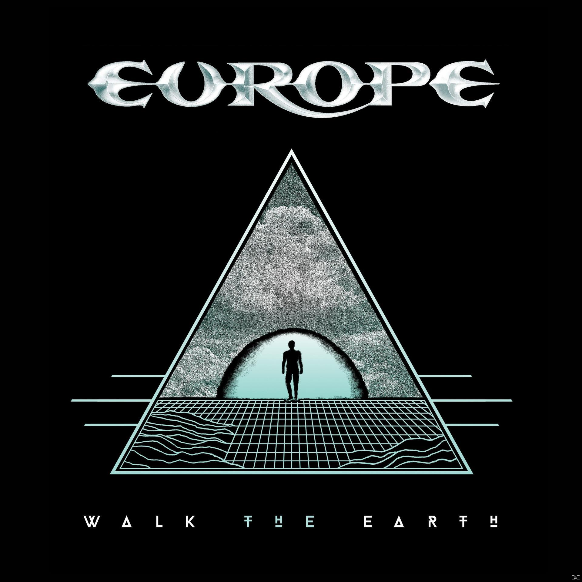 Albumcover mit einer Figur, die in ein Dreieck geht, Titel 'Europe' und die Worte 'Walk the Earth'.