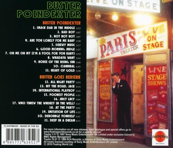 Album-Cover mit Songliste links und einem Mann vor einem Theater rechts.