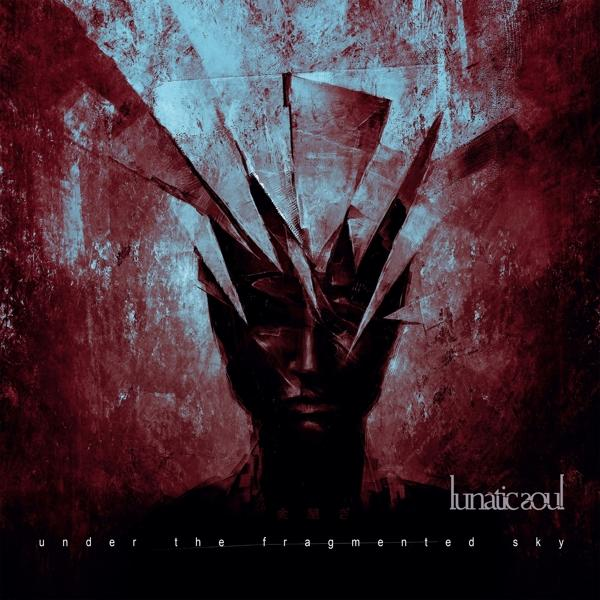 Albumcover. Ein stilisiertes Gesicht mit Glassplittereffekt. Rote und blaue Farbtöne. Text: 'lunatic soul...sky'.