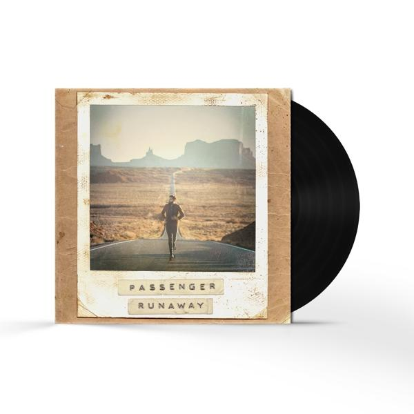 Albumcover mit einem Mann, der eine Straße hinunterläuft. Das Album trägt den Titel 'Passenger Runaway' mit einer schwarzen Schallplatte.