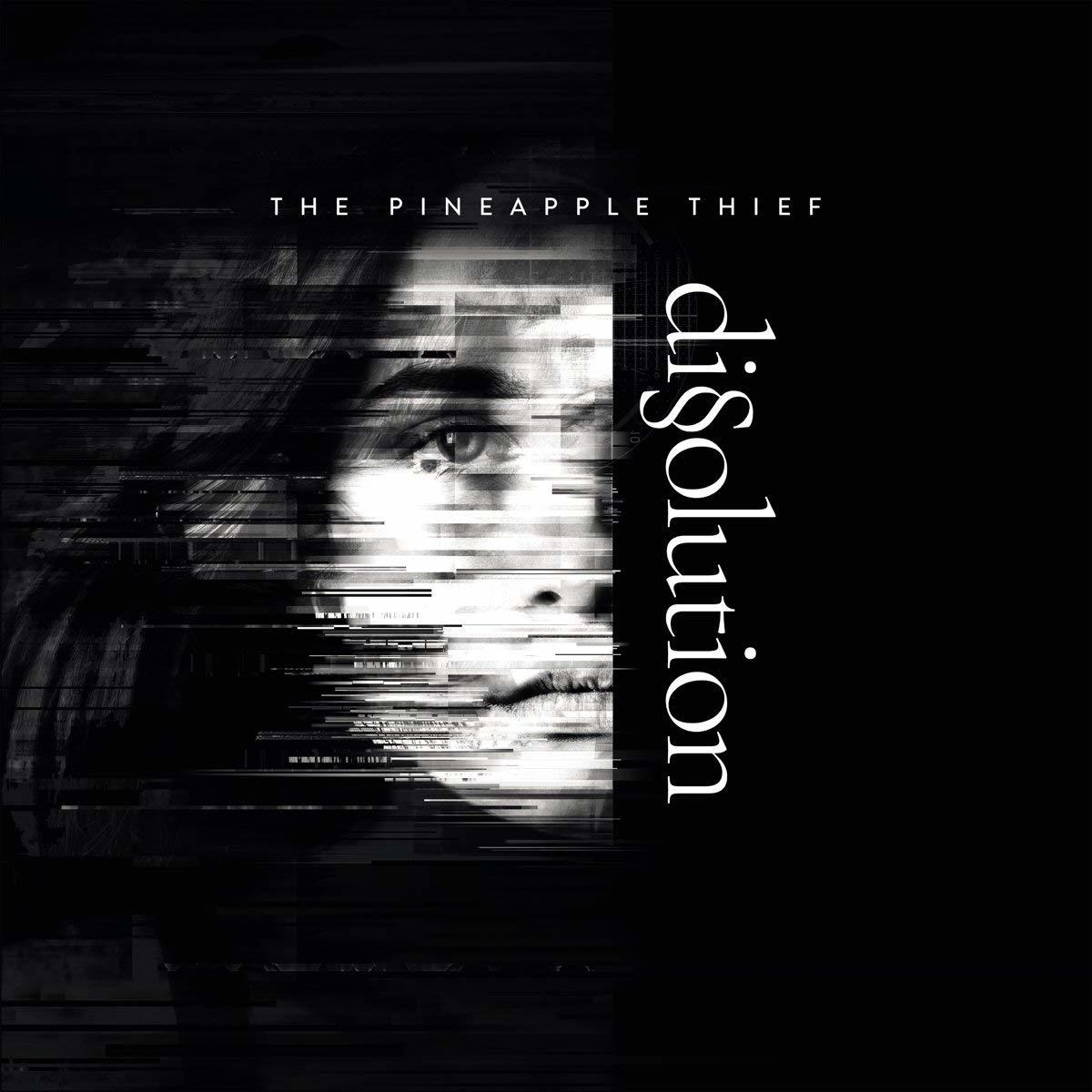 Albumcover: Ein Schwarz-Weiß-Porträt mit verzerrtem Gesicht und dem Wort 'disolution'.
