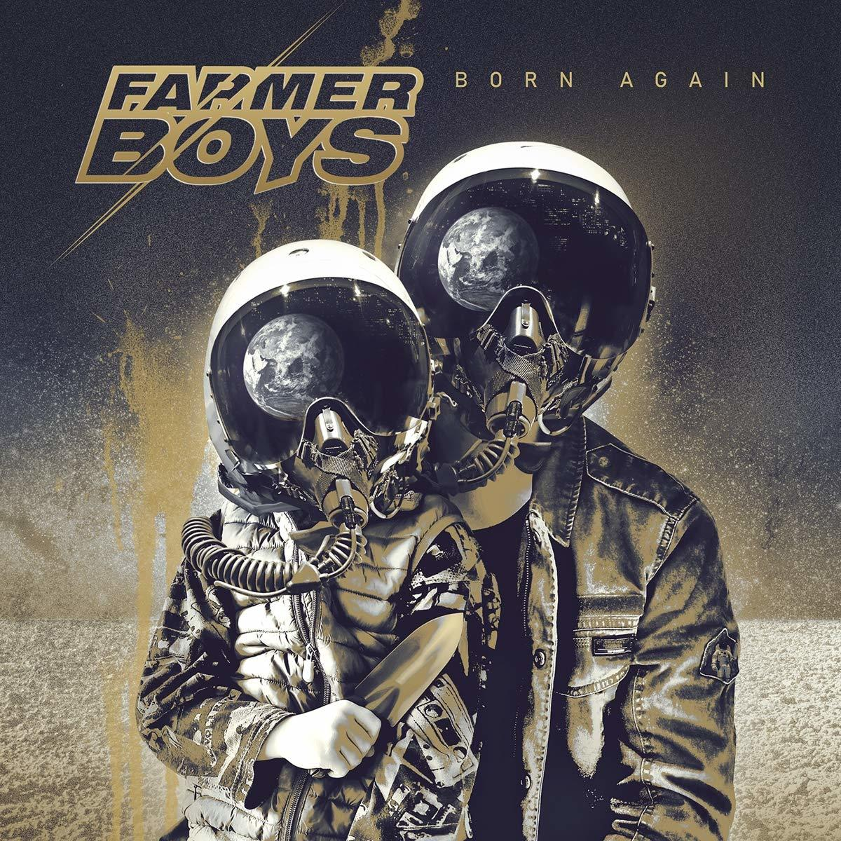 Albumcover mit zwei Figuren in Astronautenhelmen, vor einem strukturierten, raumähnlichen Hintergrund.