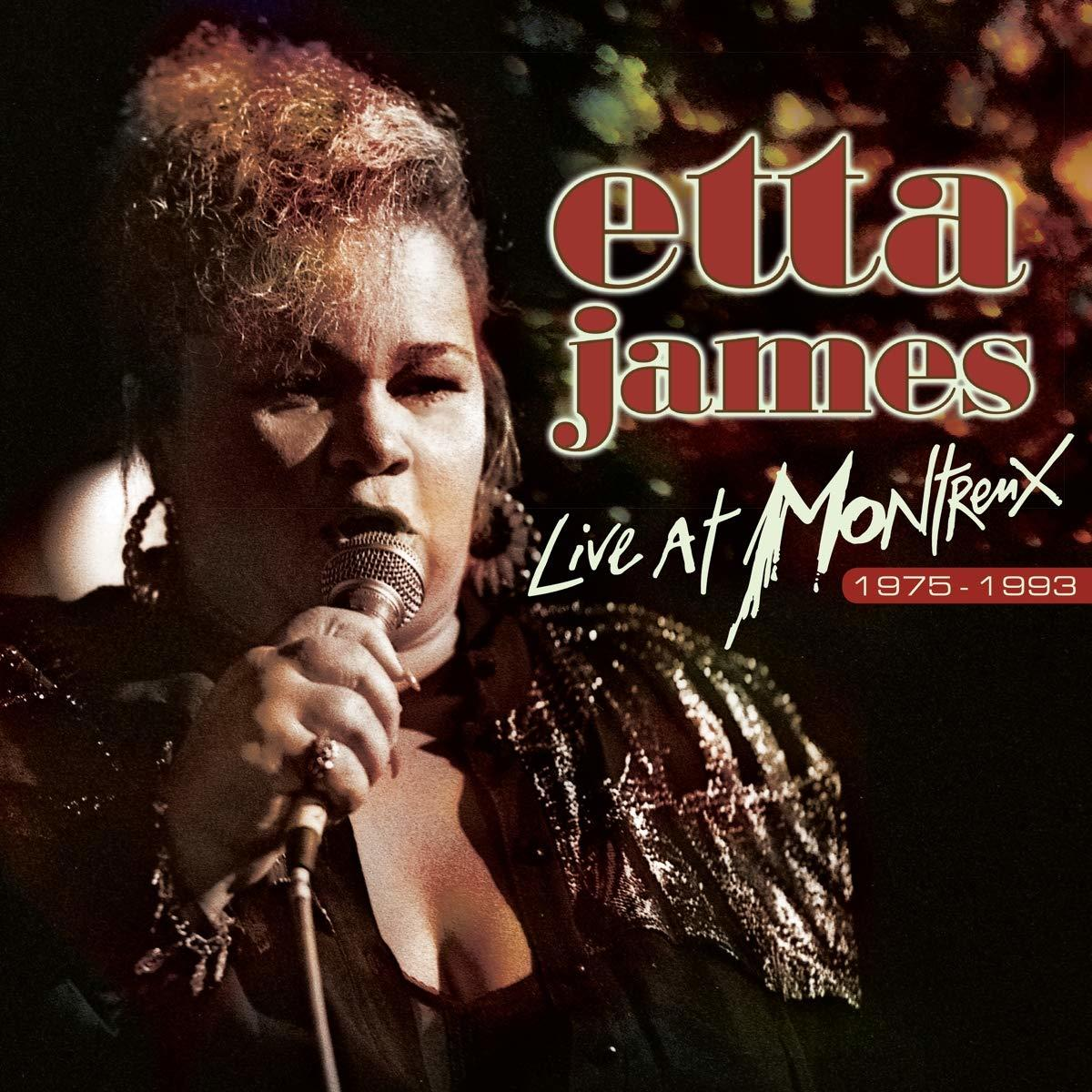 Albumcover. Etta James singt in ein Mikrofon. Text: Etta James, Live at Montreux.