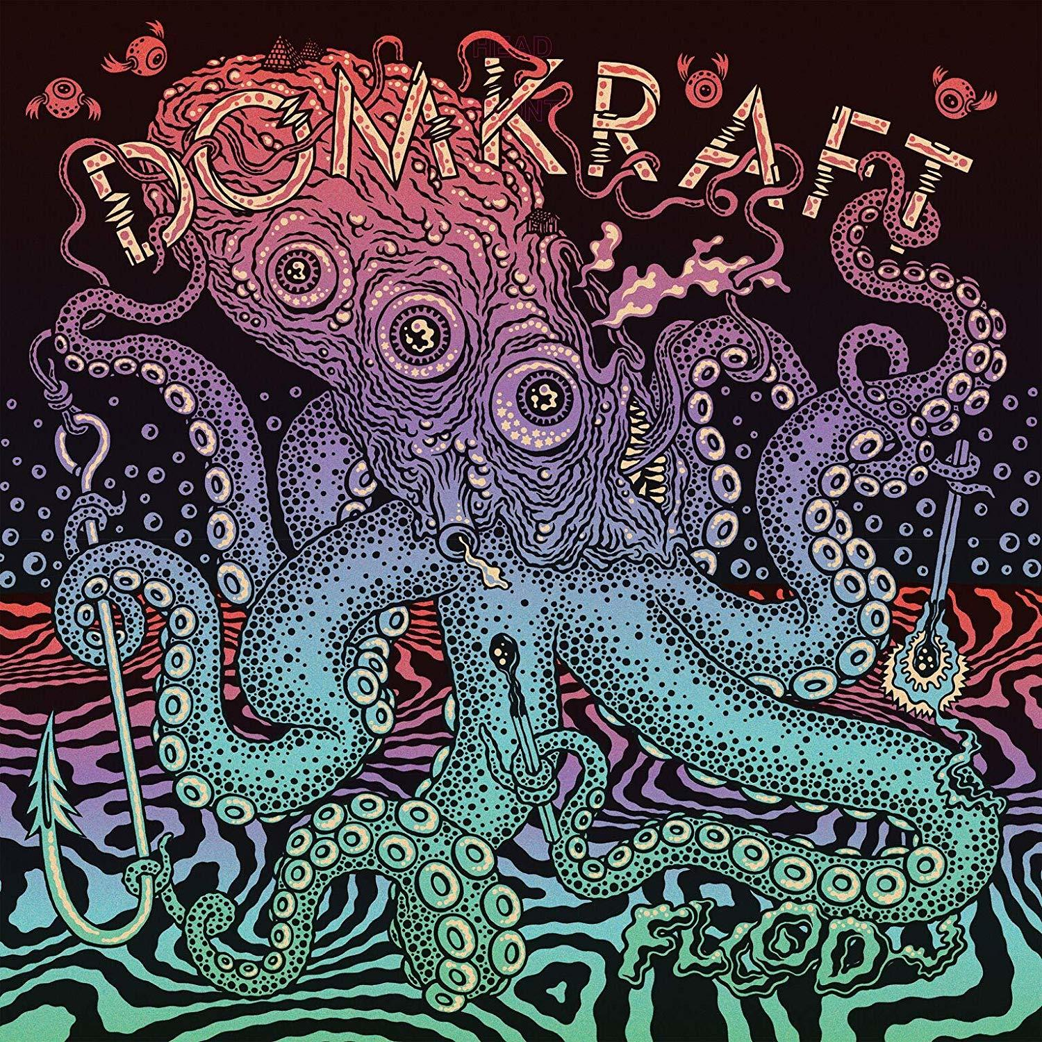 Abstrakter Oktopus mit Tentakeln und verschiedenen Augen. Albumcover-Kunst.