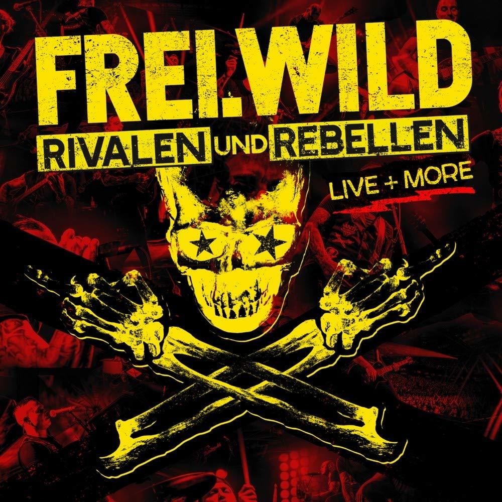 Albumcover mit einem Totenkopf in Gelb und Schwarz. Bandname „Frei.Wild“ und der Titel „Rivalen und Rebellen“.