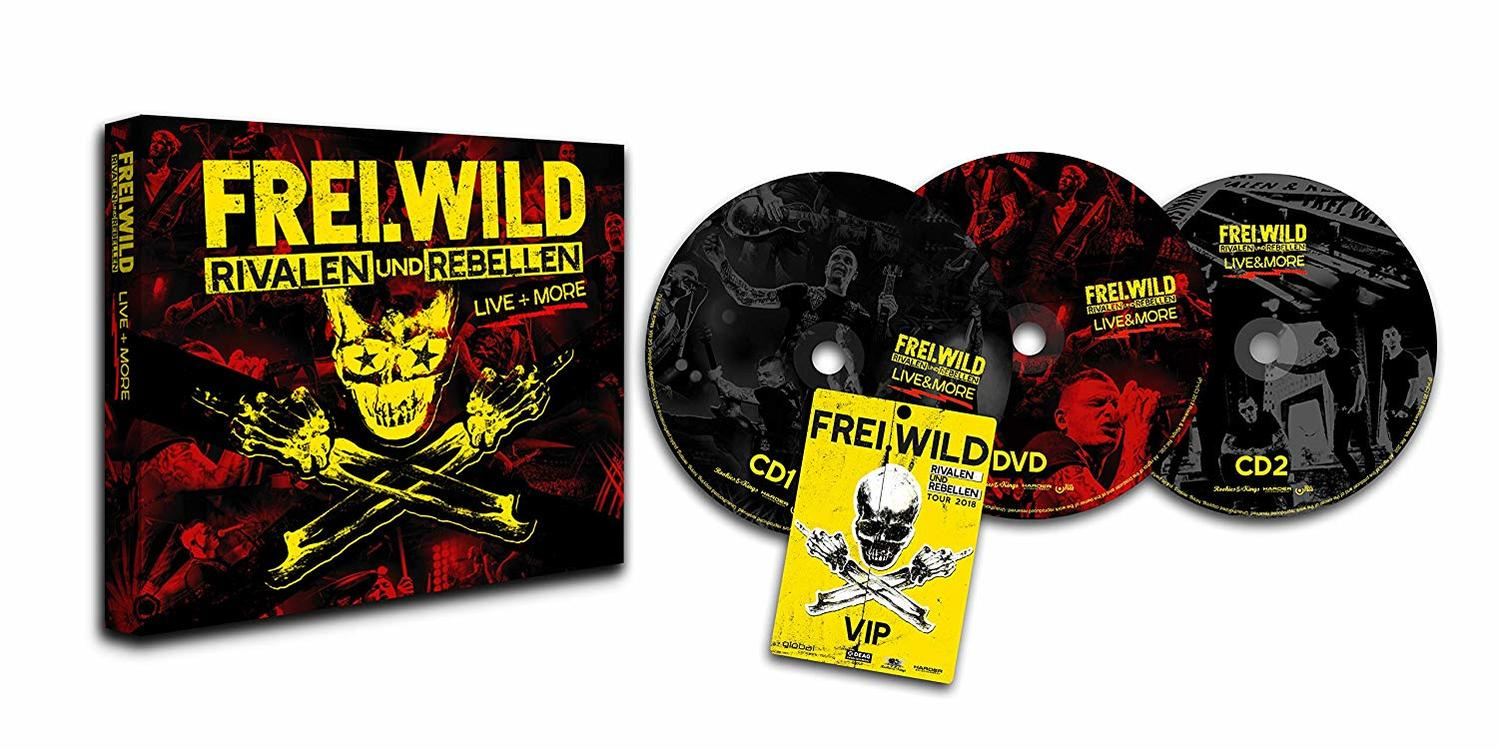 Album-Set mit Totenkopf und gekreuzten Knochen, drei CDs und VIP-Pass.