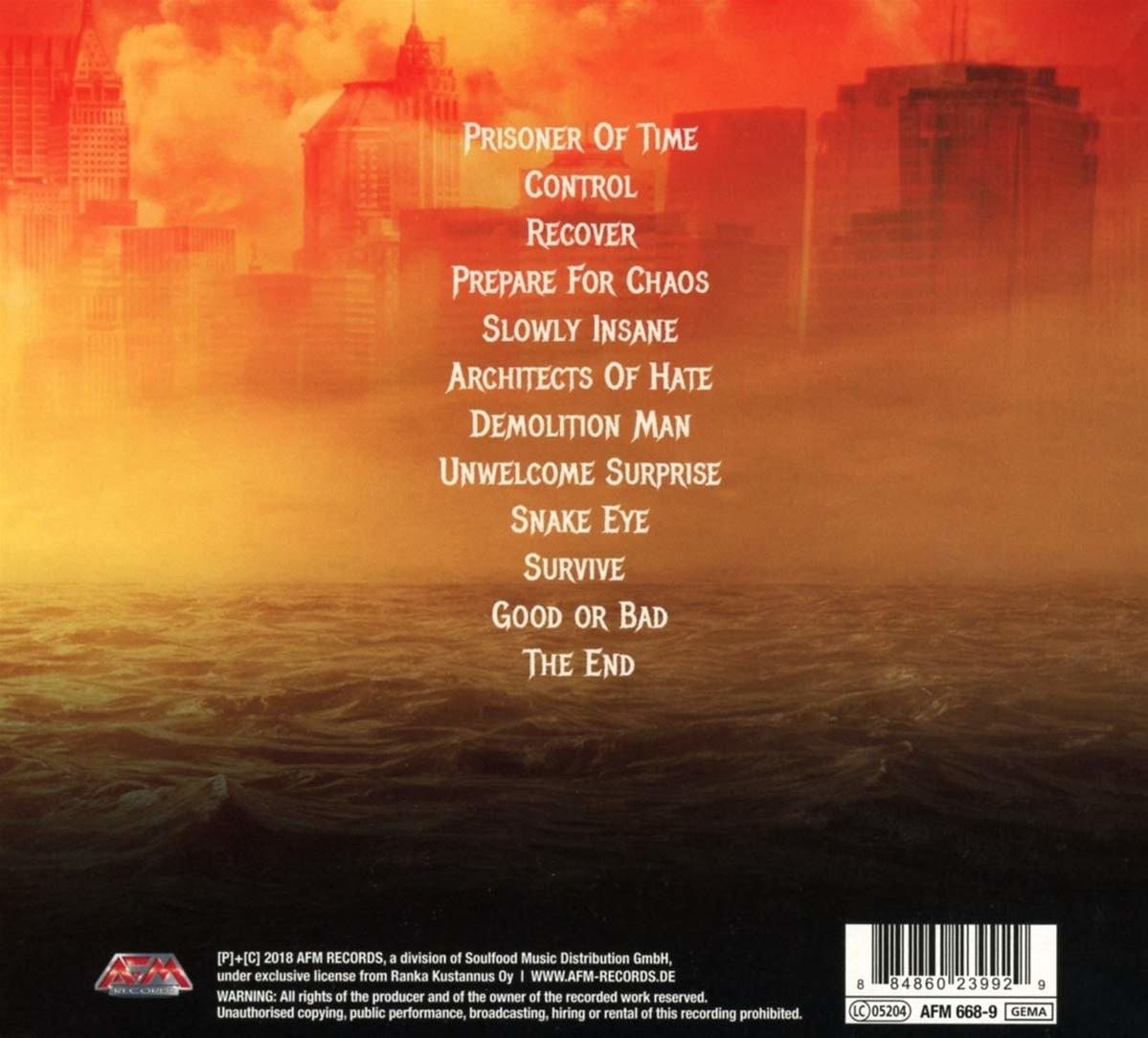 Albumcover mit einer Skyline-Silhouette über Wasser, Songtiteln in der Mitte.