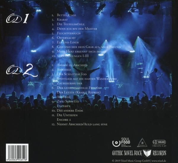 Albumcover mit lilafarbenem Hintergrund und zwei Gruppen von Songtiteln auf beiden Seiten.
