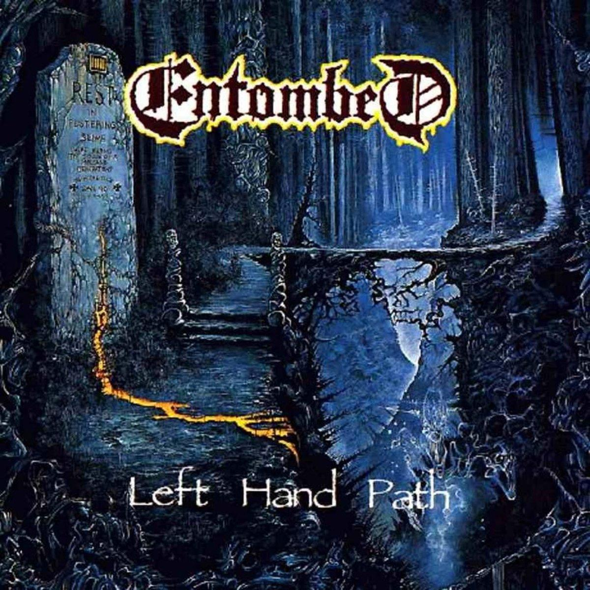Albumcover, ein Wald mit Pfad, betitelt 'Entombed - Left Hand Path'.