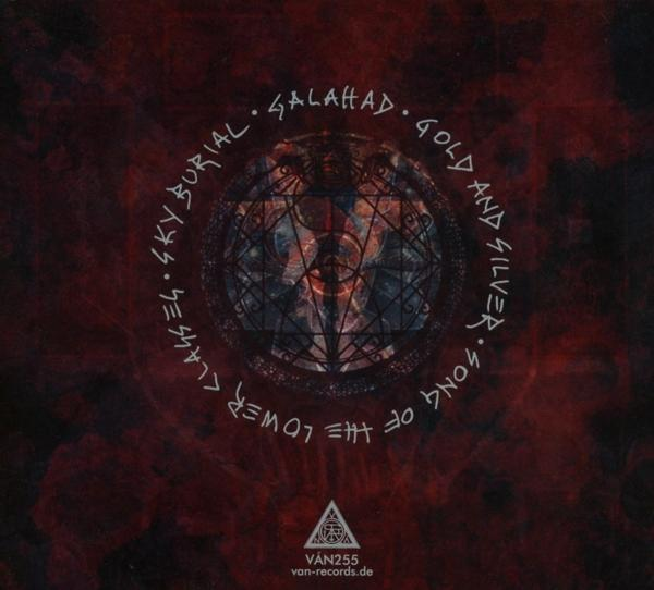 Albumcover mit kreisförmigem Text: Sky Burial, Galahad, Gold and Silver und The Lower Clans.