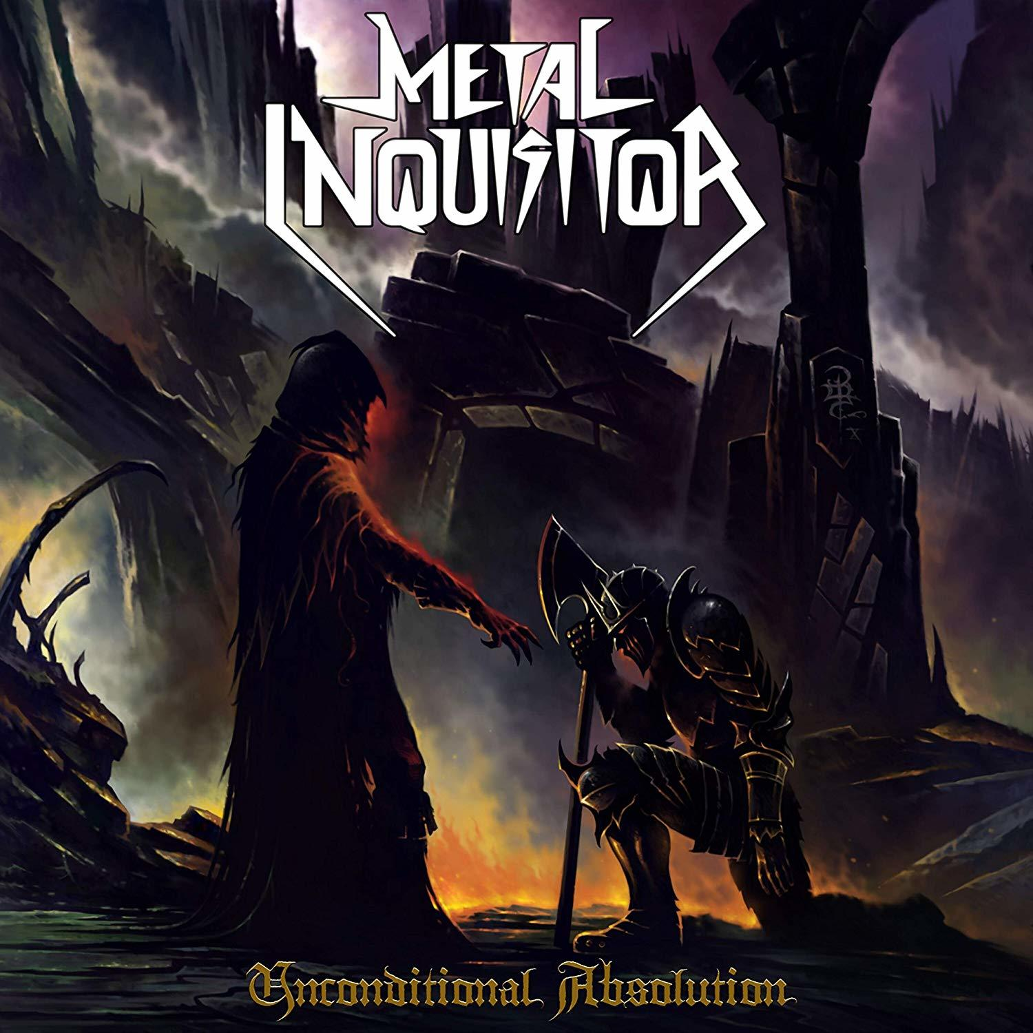 Albumcover mit Metallfiguren und dunkler Umgebung, ein Mann kniet.