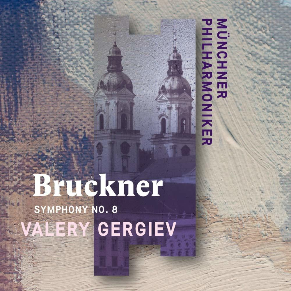 Albumcover mit einem Gemälde von zwei Türmen. Der Text lautet "Bruckner" und "Münchner Philharmoniker".