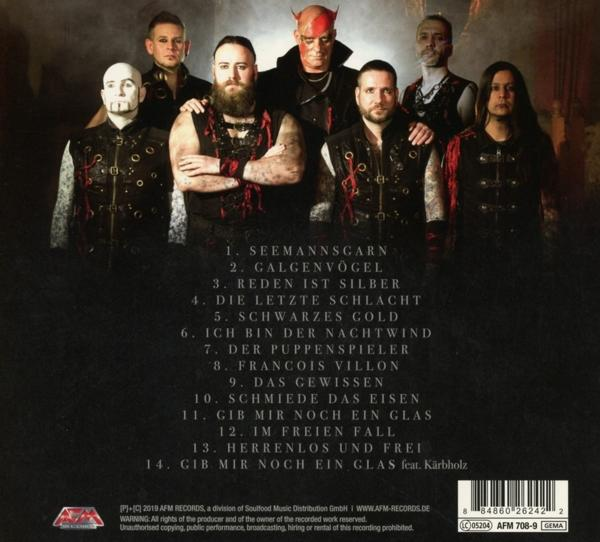 Eine Gruppe von Leuten, die für ein Foto posieren. Rückseite einer CD mit Titelliste.