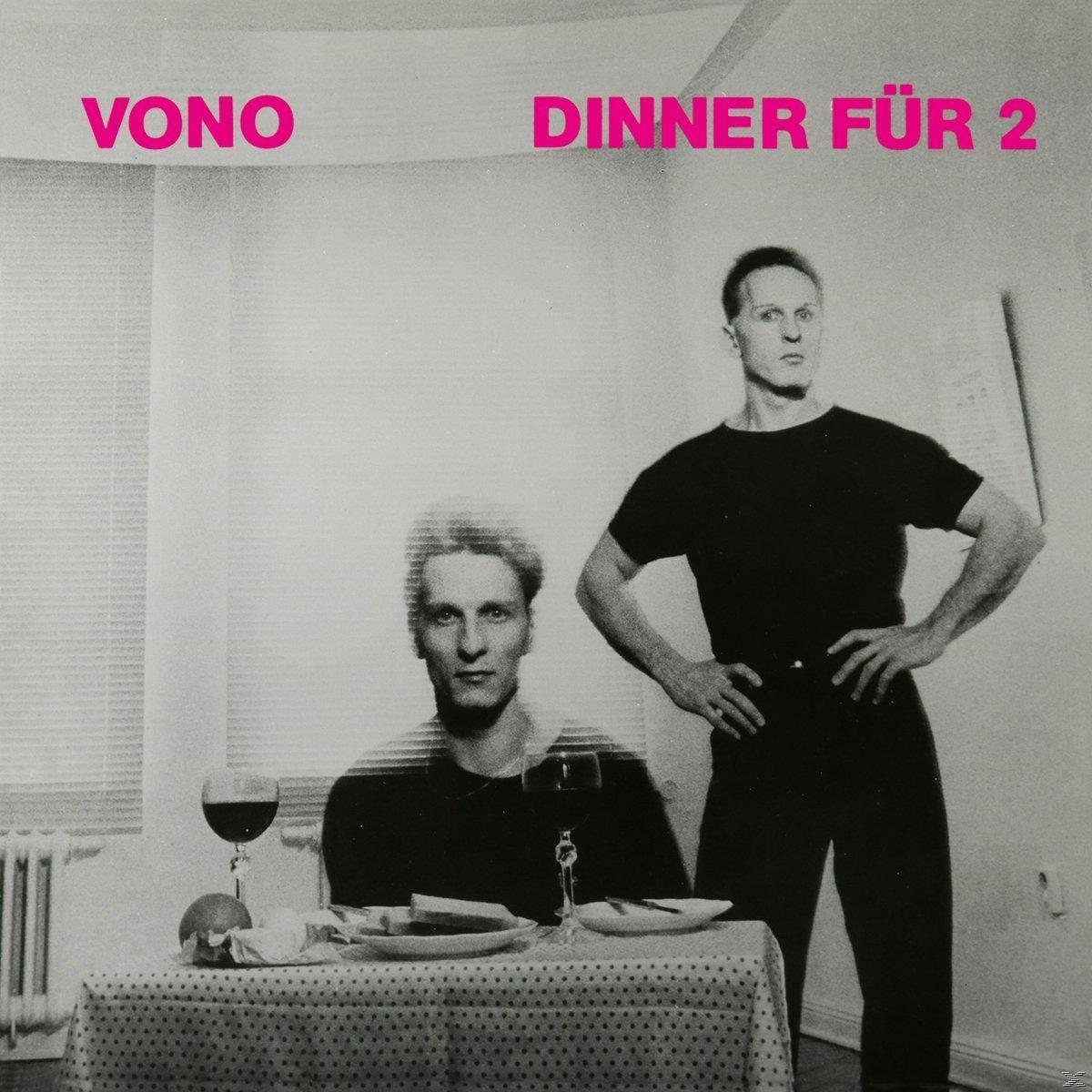 Albumcover: Zwei Männer in einem Raum, Tisch für das Abendessen gedeckt. Rosa Text: 'Vono Dinner Für 2'.