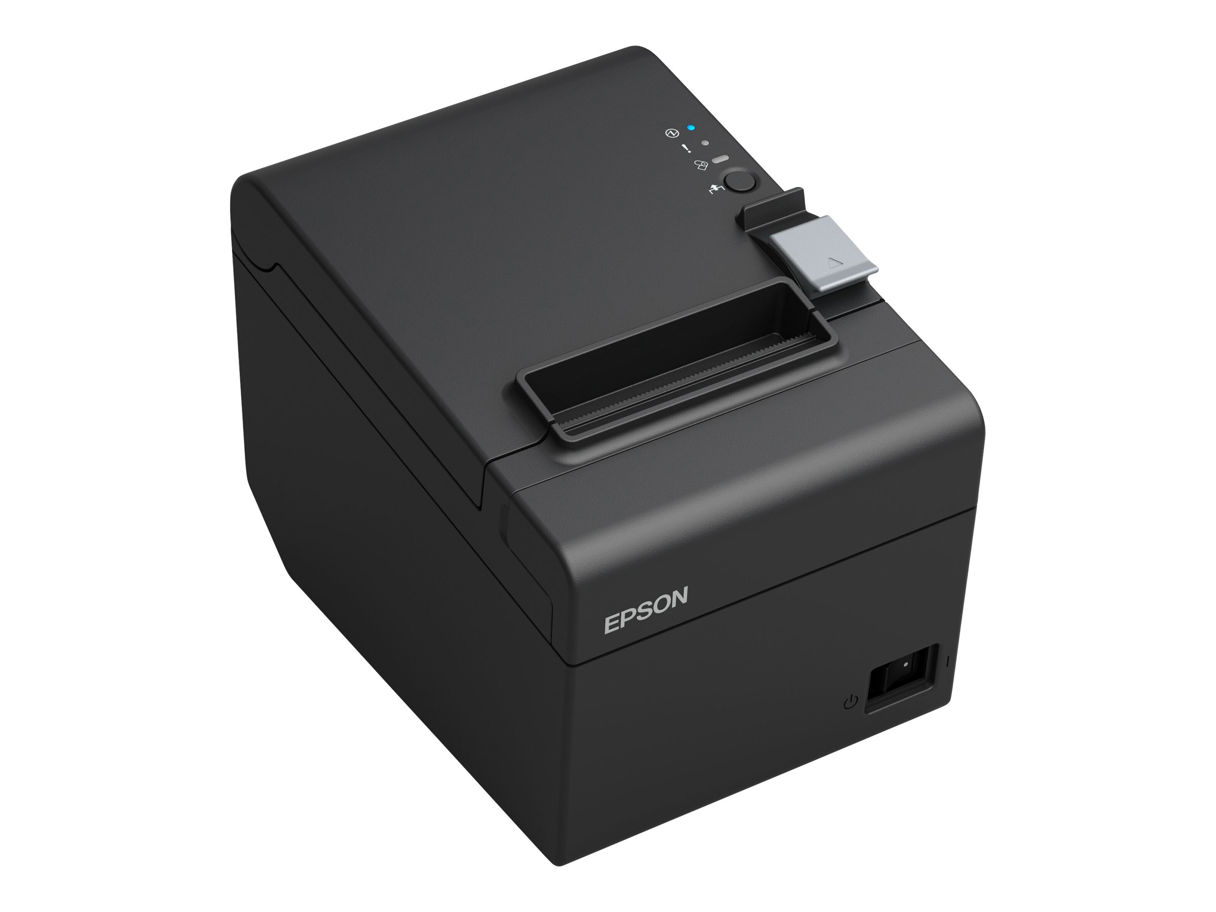 Ein schwarzer Epson-Drucker auf weißem Hintergrund.