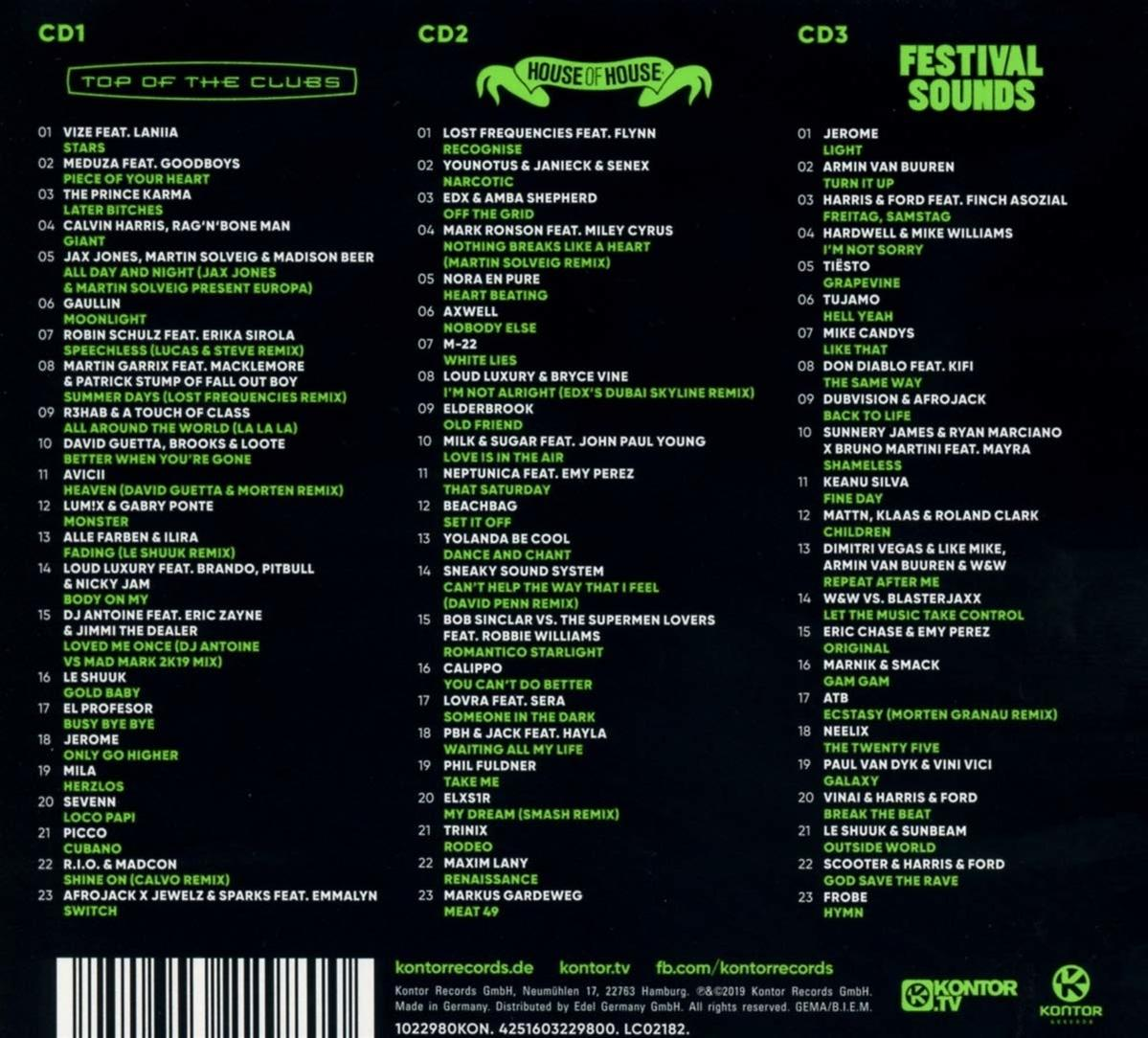 Ein Compilation-Album mit drei CDs mit Titellisten unter 'Top of the Clubs'.